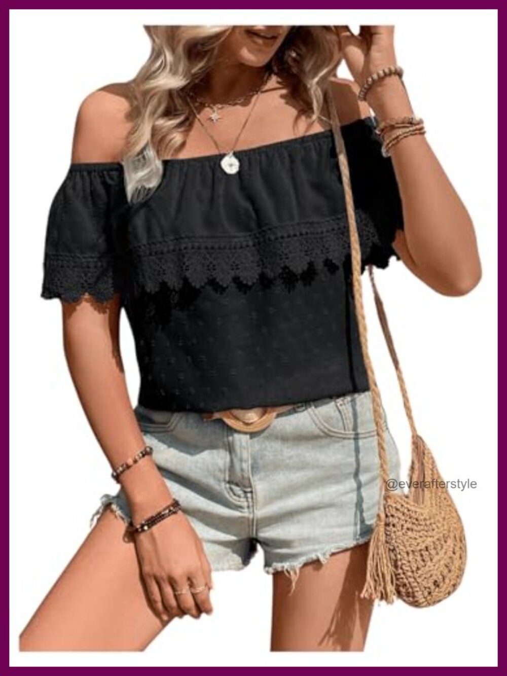 Boho Lace Off Shoulder Top Summer Blouse